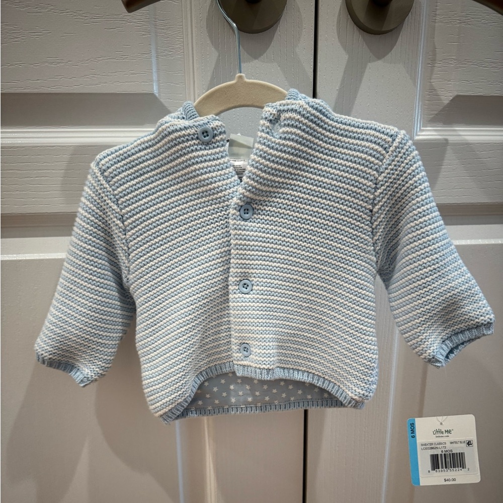 NWT Little Me Light Blue and White Striped Button Down Cardigan